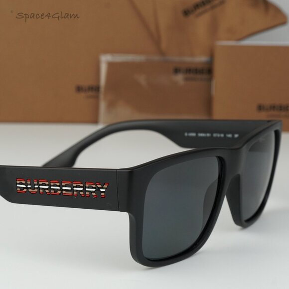 Burberry Men Sunglasses Black Grey Polarized Rectangle BE4358 KNIGHT 346481 NEW - Picture 3 of 10
